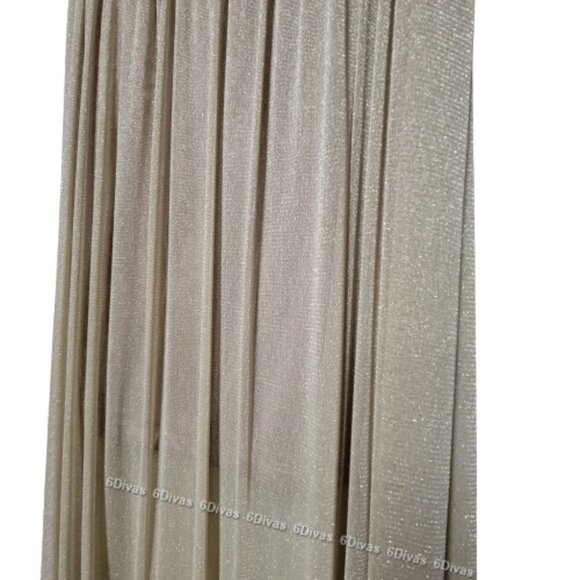 SHIMMERING elastic waist flare pleated long beige sheer skirt size L - Picture 11 of 11